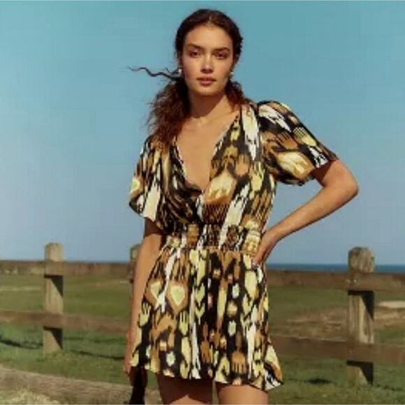 ANTHROPOLOGIE Somerset Romper In Ikat Print Vacation Boho Tribal Pockets Sz M - Picture 12 of 13